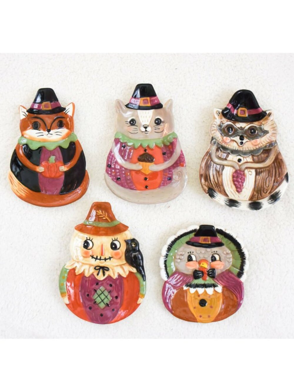 *Johanna Parker*Fall Autumn Thanksgiving Scarecrow, Owl, Fox, Cat, Racoon Plates
